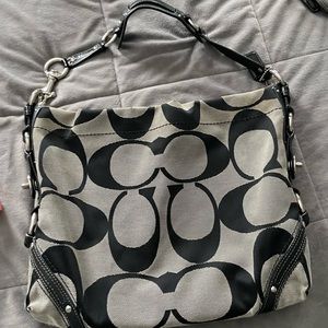 Black and gray Jacquard Coach bag